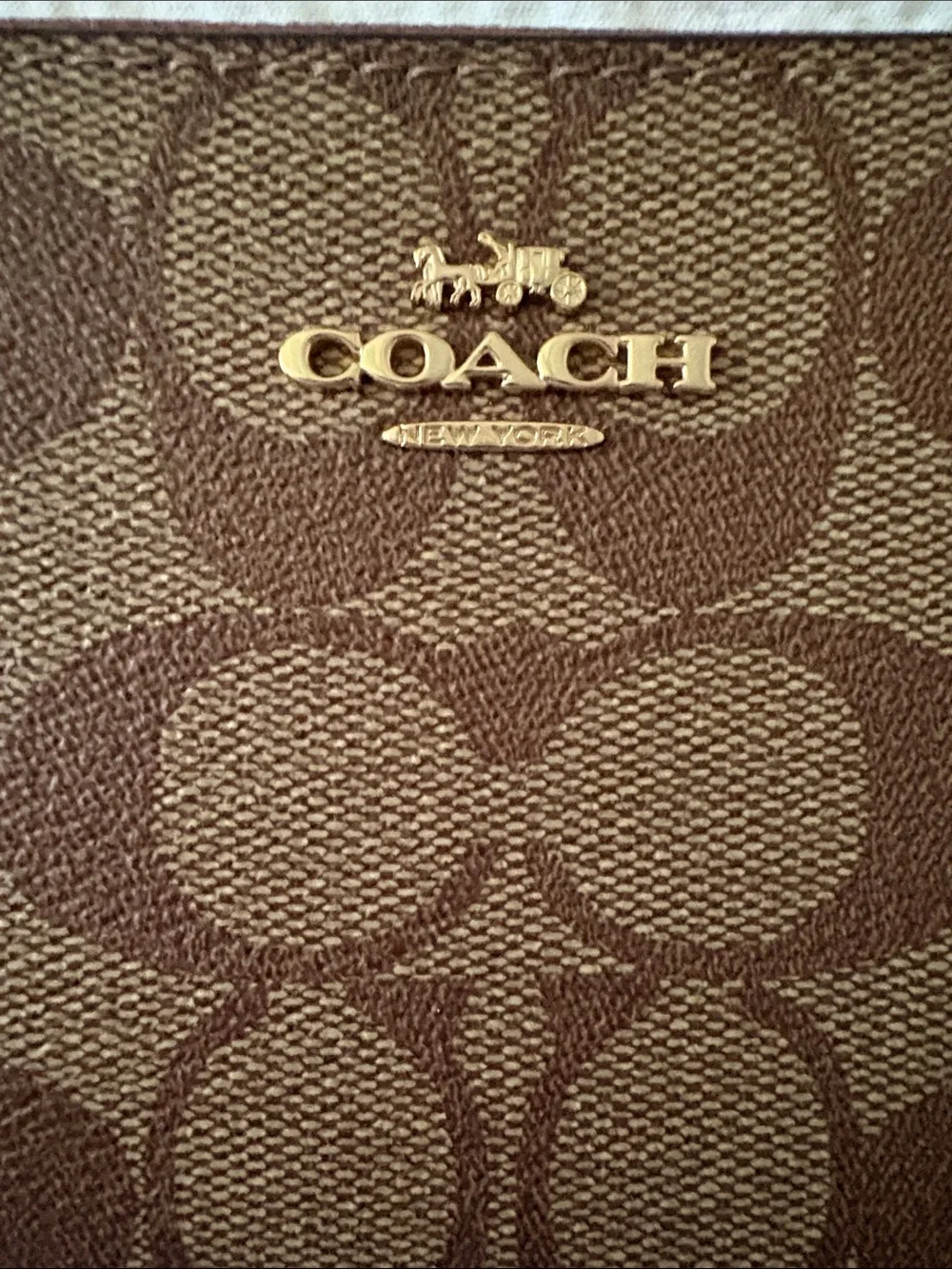 Coach Brown Signature Zip-Around Wristlet Wallet with Gold Logo
